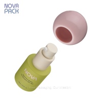 Emballage cosmétique au design moderne et élégant, flacon pompe pour sérum de 15 ml, flacons en verre vides pour fond de teint avec bouchon en forme de boule sphérique rose