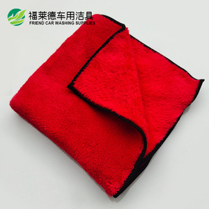 ผ้าขนหนูคอรัลฟลีซสำหรับล้างรถ ขนาด 40x40 ซม. สีแดง พร้อมขอบเย็บดำ สำหรับทำความสะอาดรถยนต์ - Product Image 2