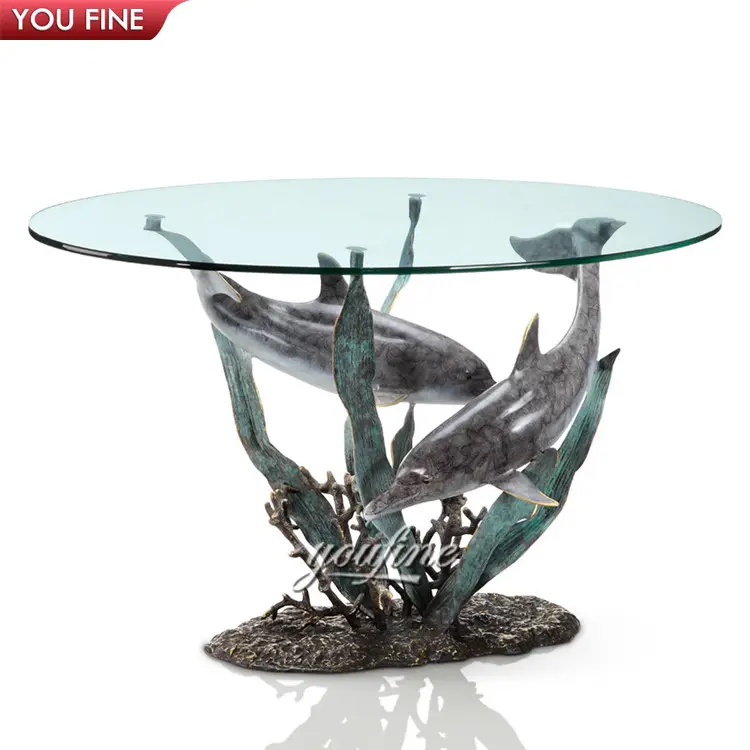 캐스트 현대 청동 금속 해양 동물 돌고래 조각 커피 테이블