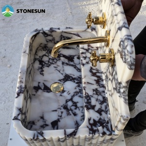 Évier en marbre Calacatta Viola StoneSun, évier <span class=keywords><strong>de</strong></span> luxe en pierre naturelle <span class=keywords><strong>de</strong></span> style <span class=keywords><strong>italien</strong></span> pour <span class=keywords><strong>salle</strong></span> <span class=keywords><strong>de</strong></span> <span class=keywords><strong>bain</strong></span> - Product Image 3