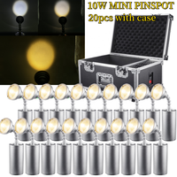 20 projecteurs LED mini pinspot 10W avec étui, sans fil 2.4G DMX, contrôle IR, sur batterie, pour fêtes, mariages, DJ