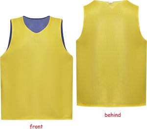 Gilet d'entraînement bleu + jaune gilet double face en polyester doux pour uniformes de sport de train de basket-ball de football - Product Image 1