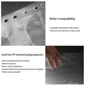 Pages de rangement pour films négatifs 35 mm avec trous latéraux, sacs sans acide, pages de préservation pour diapositives de films noir et blanc 135 mm - Product Image 2