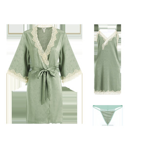 Camisón de seda para mujer, color verde y negro, 155S160M165L170XL, ropa de dormir para primavera, otoño e invierno - Product Image 5