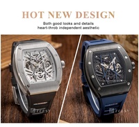 Montres mécaniques automatiques pour hommes avec bracelet en silicone de luxe, boîtier tonneau et cadran squelette, personnalisables