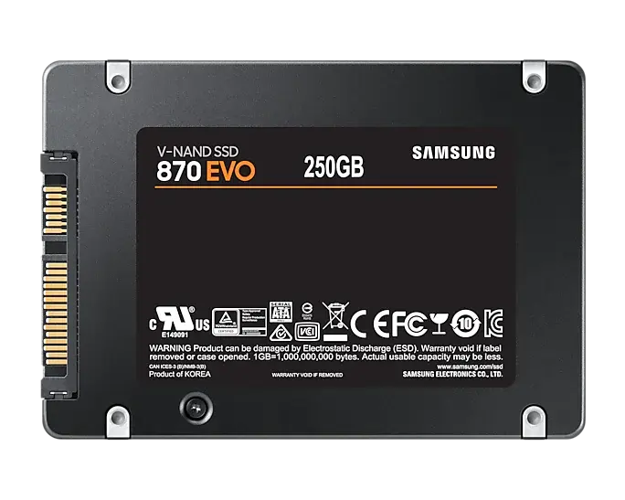 SAMSUNGソリッドステートドライブMZ-77E250B/CN 250GB 870 EVO SATA 2.5 "SSD V-NAND 3ビットMLC DDR4 SDRAM AES256ビット