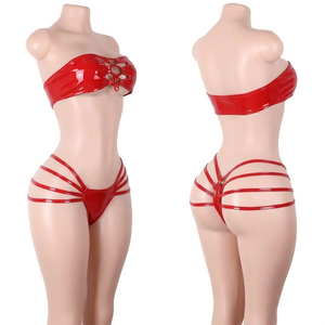 Conjunto de lencería de dos piezas con hebilla de cinturón de cuero efecto brillante, bikinis, disfraces de discoteca para adultos, conjunto de ropa para chica de botellas. - Product Image 2