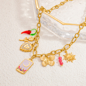 Collar de Acero Inoxidable DIY con Dijes de Corazón, Mariposa, Sol y Luna, Cadena de Clavícula Chapada en Oro de 18K, Joyería para Mujer, Regalo - Product Image 3