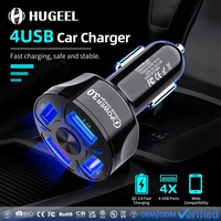 Chargeur de voiture 4 ports USB en gros, adaptateur de charge rapide 7A avec lumière LED, kit chargeur de voiture 35W 48W pour téléphone, tablette, écouteurs