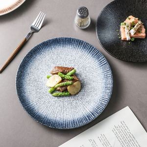 Japanese-style Retro Stoneware Round <b>Plate</b> Commercial Western Steak <b>Plate</b> Hand Painted Ceramic Dessert Snack Sushi <b>Plate</b> - Product Image 2