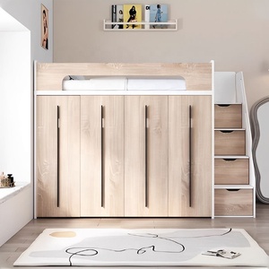 Litera de escalera para niños de grano de madera más popular con almacenamiento y armario - Product Image 2