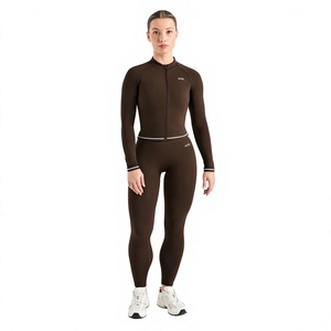 Custom Logo Contrast Color <b>Nude</b> Feel Windproof Yoga Sets Fitness Women Full Zip High Waist Luxury Butt Lifting Workout Jumpsut - Product Image 1