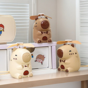 Ventilateur portable mignon en forme de loutre, rechargeable, avec batterie intégrée, pour enfants, avec sangle souple et commande par bouton - Product Image 1