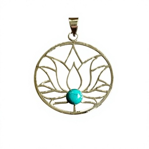 Louts Design Gold Brass Color Bohemian Style Turquoise Pendant Diamond Customizable Religious Pattern Plated Stone Jewelry <b>Charm</b> - Product Image 2