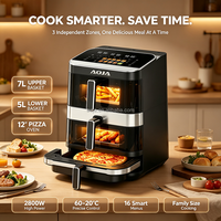 Friteuse à air chaud 3 couches à double panier 6+4+10L, 2800W, en acier inoxydable, zones indépendantes multiples, écran tactile couleur, 12 préréglages - Offre Spéciale