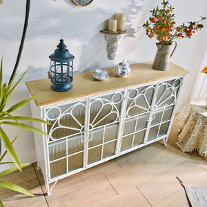 Buffet de rangement moderne INNOVA pour salle à manger, cadre en métal blanc, dessus en bois, durable, montage facile, meuble de rangement pour la maison - Product Image 2