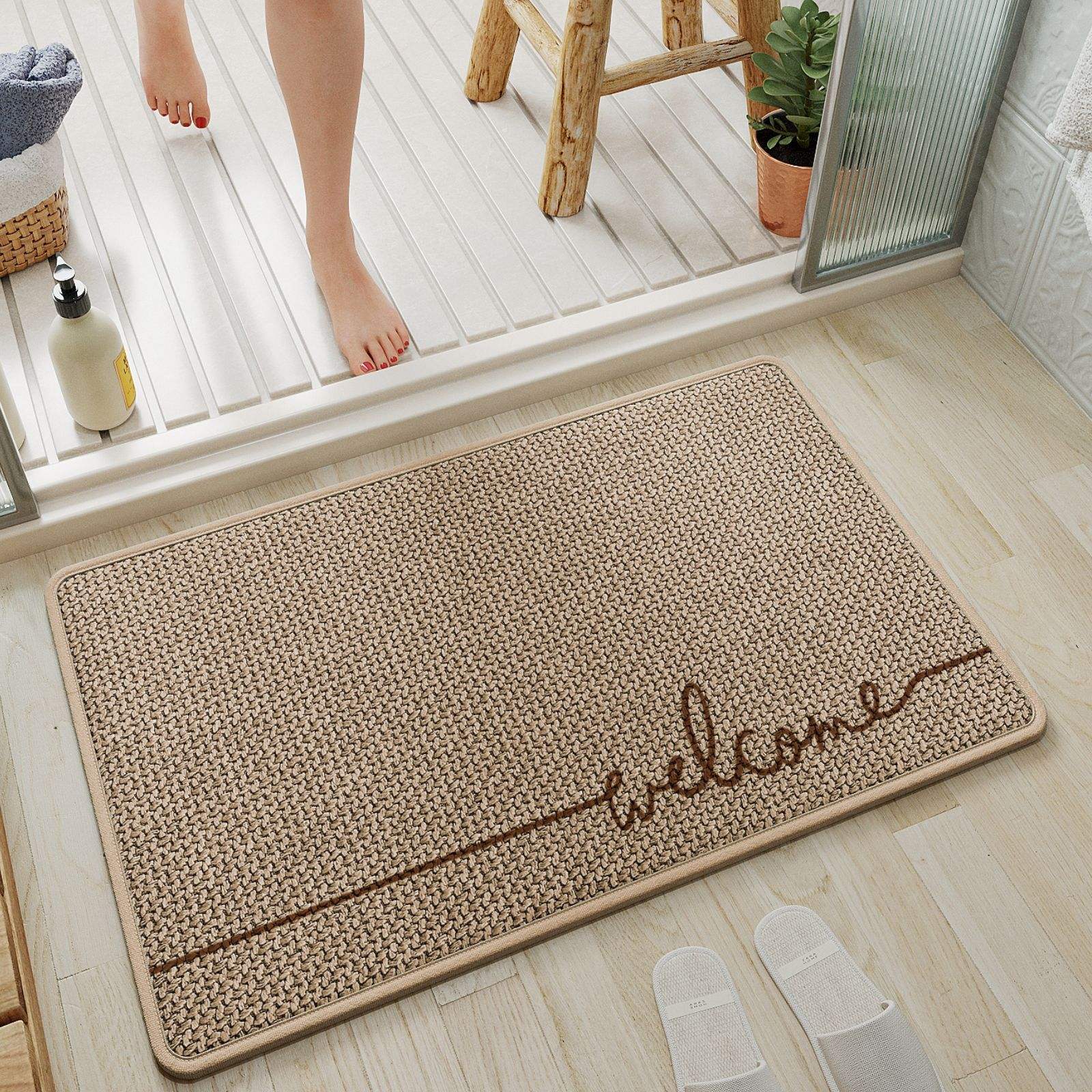 พื้นรองเท้ายางป่าน Sally - โฟมสีน้ำตาลทรงสี่เหลี่ยม