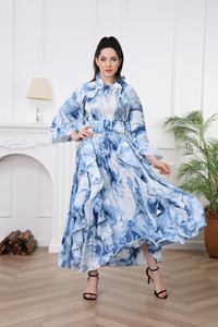 2024 Style chaud automne femmes Vintage imprimé fleuri <span class=keywords><strong>robe</strong></span> respirant écharpe col longue Lotus manches nœud plissé Maxi <span class=keywords><strong>robe</strong></span> - Product Image 4