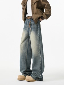 Streetwear Herenwijde <span class=keywords><strong>Jeans</strong></span> met wijde pijpen, katoen, vintage, verbleekt, baggy <span class=keywords><strong>jeans</strong></span> voor heren, effen zwart, blauw gewassen <span class=keywords><strong>jeans</strong></span> - Product Image 4