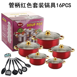 焦げ付き防止ステンレス製ストックポットセットビッグスモール16個入りクッキングポットセットキッチン調理器具ポットパンターナー付き - Product Image 5