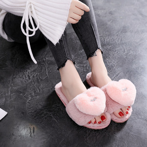Nouveau femmes maison pantoufles doux fourrure amour coeur chaussures mode chaud en peluche chaussures femme sans lacet appartements femme diapositives - Product Image 4