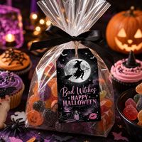 Étiquettes cadeaux Halloween à suspendre, motifs Sorcière, Lune, Chauve-souris, 50 pièces par sachet, 5x9cm, en papier d'art avec ficelle, dos vierge, pour sacs de bonbons, cupcakes et cadeaux de fête