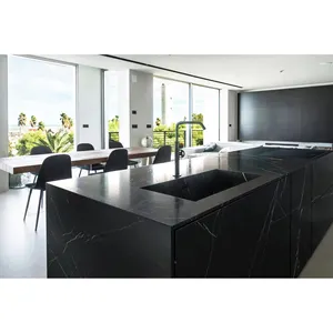 1200*2700*12Mm Nero Marquina Zwart Gesinterde Stenen Plaat Op Maat Gemaakte Aanrechtblad Badkamer Backsplash 106 Inch Aanrecht