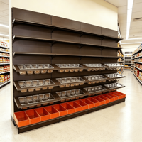 Étagère de présentation alimentaire autoportante efficace pour supermarché, unité de rayonnage réglable pour confiserie, distributeur commercial de noix en vrac