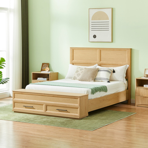 <b>Queen</b> <b>Size</b> <b>Bed</b> With Storage Bench 4 Drawer Oak Modern Bedroom Furniture - Product Image 1