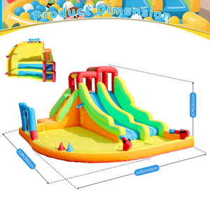 Tobogán Acuático Inflable de Doble Carril, Combo de Brincolín Inflable <span class=keywords><strong>con</strong></span> <span class=keywords><strong>Piscina</strong></span>, Trampolín, Red de Tiro, Canasta y Escalada - Product Image 3