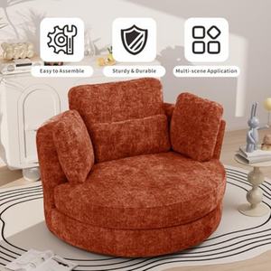 Nuova Poltrona Girevole in Ciniglia con Seduta Profonda, <span class=keywords><strong>Grande</strong></span> Poltrona Rotonda Imbottita per <span class=keywords><strong>Soggiorno</strong></span> - Product Image 4