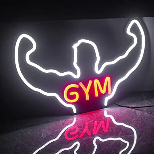 Insegne da parete al Neon bianche lettera rossa luci al Neon Muscle Man insegne al Neon 19.7x11.8 "palestra Room Bar Man zona di gioco decorazione del partito