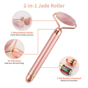 Amazon Chaud 2 EN 1 Rose Quartz Visage Anti-Vieillissement Thérapie Faciale <span class=keywords><strong>Masseur</strong></span> Électrique Vibrant Rouleau de <span class=keywords><strong>Jade</strong></span> - Product Image 4