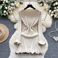 Nouvelle robe pull sexy à manches longues en tricot à volants, coupe ajustée, pour l'automne et l'hiver