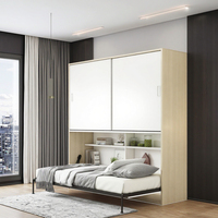 Lit mural pliant en bois de style moderne, meuble de chambre à coucher gain de place avec design mural