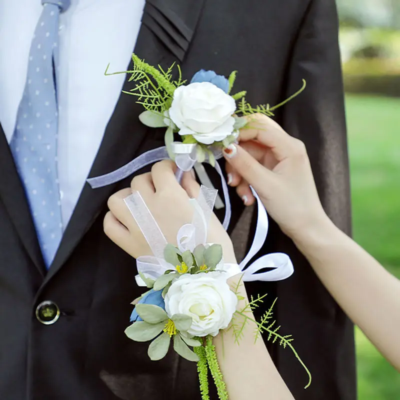 Thời Trang Cô Dâu Phù Dâu Hoa Vòng Đeo Tay Đám Cưới Prom Nhân Tạo Corsage Cổ Tay Hoa