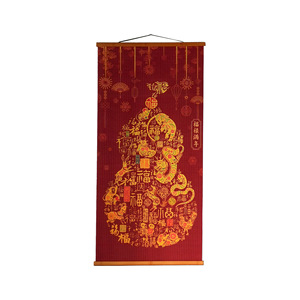 Peinture suspendue en tissu double face Hundred Blessings, en soie de bambou, style chinois traditionnel, décoration intérieure pour entrée et salon - Product Image 5