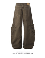 Pantalon Cargo Homme Ample Jambe Large Surdimensionné Olive Marron Kaki Pantalon de Travail Poches Drapées Streetwear Classique Décontracté pour Homme