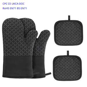 Mitaines de four et dessous de plat isolés résistants à la chaleur avec logo personnalisé, anti-brûlure, ensemble de gants de <span class=keywords><strong>cuisine</strong></span> OEM ODM avec emballage à marque privée - Product Image 2