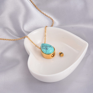 Collier de cendres de crémation en acier inoxydable minimaliste Collier d'urne de crémation en pierre naturelle pour animaux de compagnie - Product Image 2