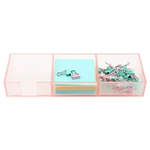 Акриловый держатель для заметок, розовые прозрачные держатели для заметок, 3 сетчатые вкладыша, контейнеры для хранения бумажных скрепок для женщин