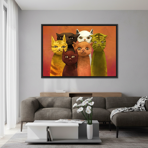 Personalized Six Cats Painting Print: Cat Lover Canvas Wall Art,<b>BLACK</b> <b>FRAMED</b> CANVAS - Product Image 3