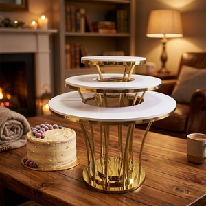 Tavolo per Torte Nuziali in Acciaio Inossidabile Stile Minimalista Cinese, Espositore per Dessert a Noleggio per Matrimoni, per Sposi - Product Image 6