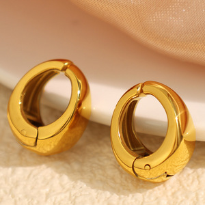 <b>Clip</b>-on Earrings Gold Plated Titanium Steel Round Minimalist Geometric Design For Women Fashion Jewelry - Product Image 1