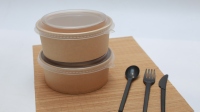 Conteneur alimentaire industriel jetable avec couvercle transparent en papier kraft, emballage à emporter écologique et biodégradable, ensemble de bols à salade