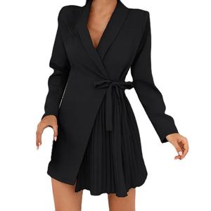 Veste-robe de style tailleur plissée unie décorative, personnalisée OEM, haute qualité, nouvelle collection automne-hiver, pour le bureau et les occasions professionnelles - Product Image 2