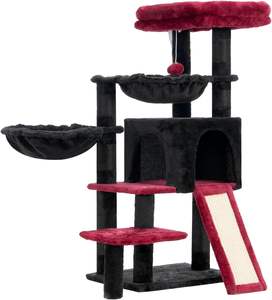 Gotico albero di gatto torre con 2 cestini grande piattaforma gratta e vinci per gatti interni nero rosso condominio - Product Image 2