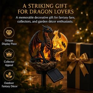 โคมไฟสวนพลังงานแสงอาทิตย์รุ่น Dragon Legacy Golden Ember รูปปั้นตกแต่งสวนสไตล์โกธิคยุคกลางแฟนตาซี สำหรับตกแต่งวันฮาโลวีน - Product Image 3