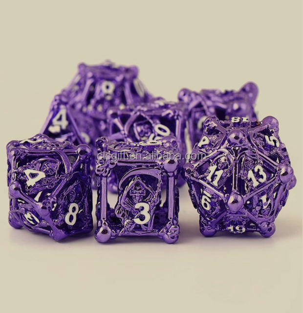 Death Skull Hollow Metal DND Game Dice 7Pcs Set for Dungeons and Dragons RPG MTG Table Games D&D and Math Teaching