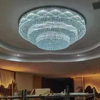 Lustre de plafond en cristal K9 de luxe pour salon, design rond, base en acier inoxydable, grand modèle pour hall d'hôtel, villa